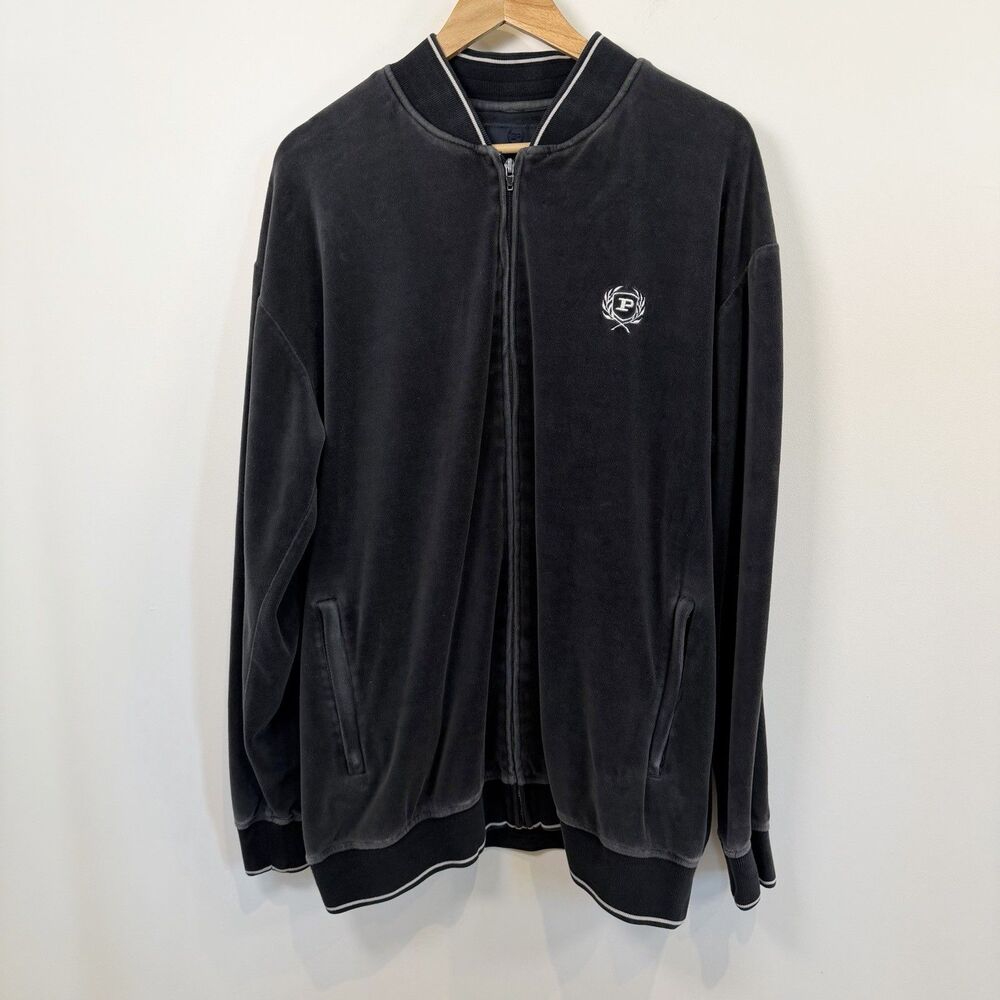 VTG Phat Farm Tracksuit Jacket Mens 1XL Gray Velour Crest Y2K 90s Rap Streetwear